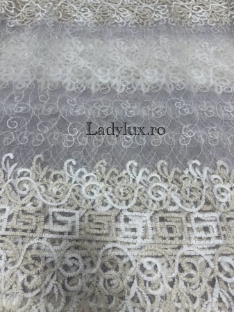Perdea alba cu broderie Crem+Alb Model VRS – gata cusuta cu tiv si rejansa - 3M x 2.5h [1]