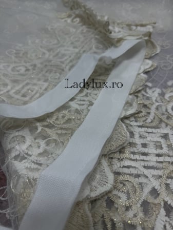 Perdea alba cu broderie Crem+Alb Model VRS – gata cusuta cu tiv si rejansa - 3M x 2.5h [2]