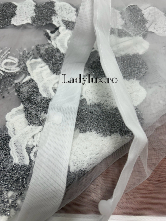 Perdea alba cu broderie Gri+Alb Model ASR – gata cusuta cu tiv si rejansa - 3M x 2.5h [2]