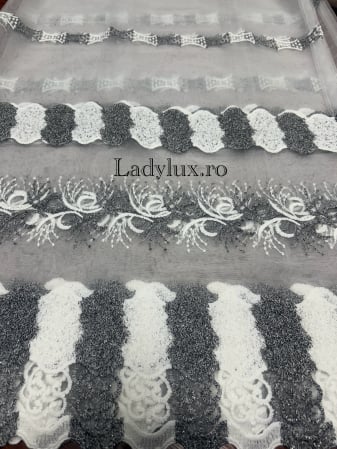 Perdea alba cu broderie Gri+Alb Model ASR – gata cusuta cu tiv si rejansa - 3M x 2.5h [1]