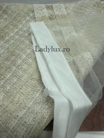 Perdea alba cu broderie Crem+alb  plin Model FLR – gata cusuta cu tiv si rejansa - 3M x 2.5h [2]