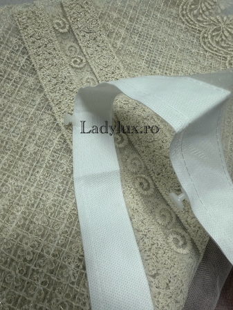 Perdea alba cu broderie Crem  plin Model PIN – gata cusuta cu tiv si rejansa - 3M x 2.5h [2]