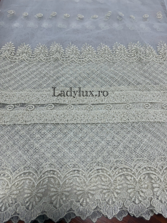 Perdea alba cu broderie Crem  plin Model PIN – gata cusuta cu tiv si rejansa - 3M x 2.5h [1]