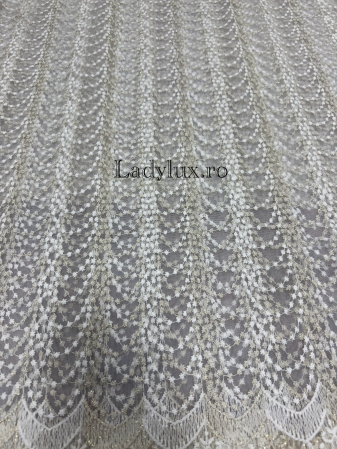 Perdea alba cu broderie Crem+alb  plin Model ANT – gata cusuta cu tiv si rejansa - 3M x 2.5h [1]