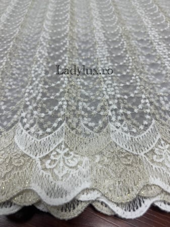 Perdele 3M - Perdea alba cu broderie Crem+alb  plin Model ANT – gata cusuta cu tiv si rejansa - 3M x 2.5h
