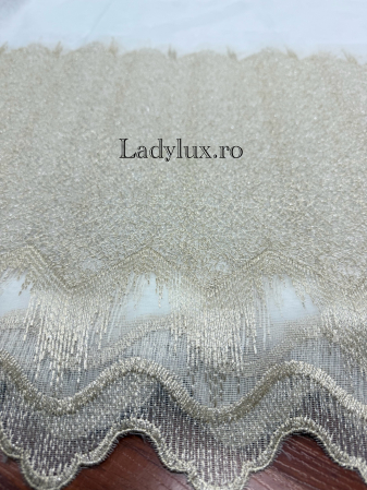 Perdea alba cu broderie Crem Auriu plin Model LUX – gata cusuta cu tiv si rejansa - 3M x 2.5h [1]