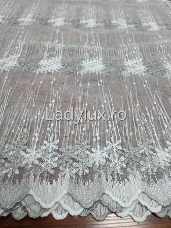 Perdele 3M - Perdea alba cu broderie Gri Model Fulg– gata cusuta cu tiv si rejansa - 3M x 1.9 h