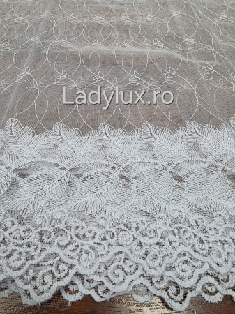 Perdele 3M - Perdea Alba cu broderie Alba Model Frunze  gata cusuta cu tiv si rejansa - 3M x 1.9 h