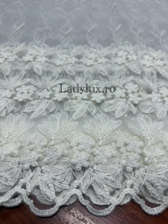 Perdele 3M - Perdea alba cu broderie Ivoar Buchet – gata cusuta cu tiv si rejansa - 3M x 2.5h