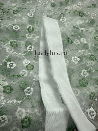 Perdea alba cu broderie Verde+alb  –C1825  gata cusuta cu tiv si rejansa - 3M x 2.5h [2]