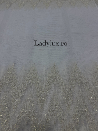 Perdea alba cu broderie Crem cu insertii aurii  –C1827  gata cusuta cu tiv si rejansa - 3M x 2.5h [2]