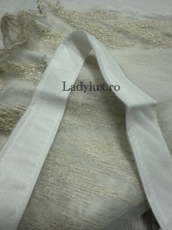 Perdea alba cu broderie Crem cu insertii aurii  –C1827  gata cusuta cu tiv si rejansa - 3M x 2.5h [3]