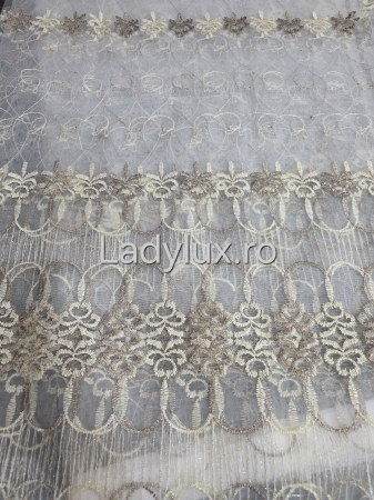 Perdea Crem cu Broderie Maro+Crem cu insertii Model Trif– rafinament și strălucire discretă C1742 [1]