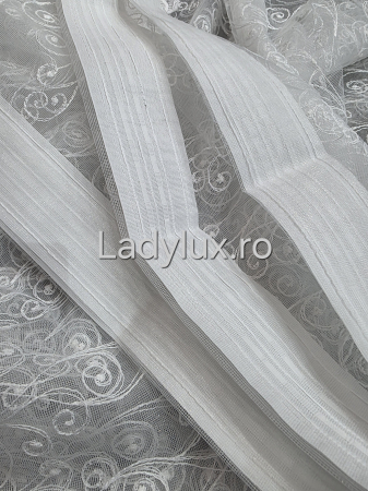 Perdea Bucătărie Brodată Alba Model Ceasca de cafea  – Gata Cusută cu Tiv și Rejanșă [2]