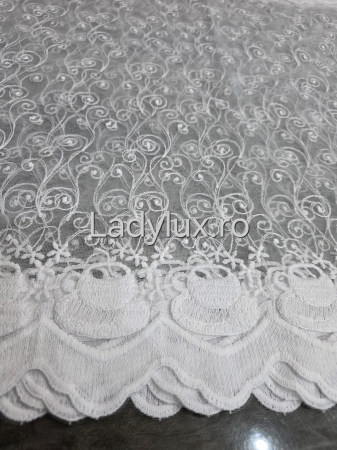 Bucatarie - Perdea Bucătărie Brodată Alba Model Ceasca de cafea  – Gata Cusută cu Tiv și Rejanșă