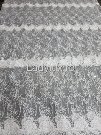 Perdea Bucătărie Brodată Alba Model Ananas  – Gata Cusută cu Tiv și Rejanșă [1]