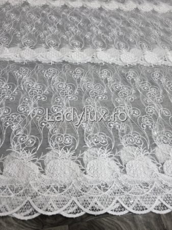 Bucatarie - Perdea Bucătărie Brodată Alba Model Ananas  – Gata Cusută cu Tiv și Rejanșă