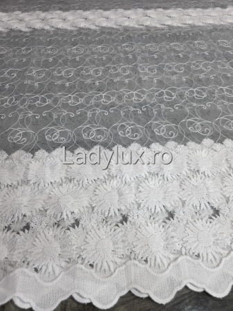 Bucatarie - Perdea Bucătărie Brodată Alba Model Margarete  – Gata Cusută cu Tiv și Rejanșă