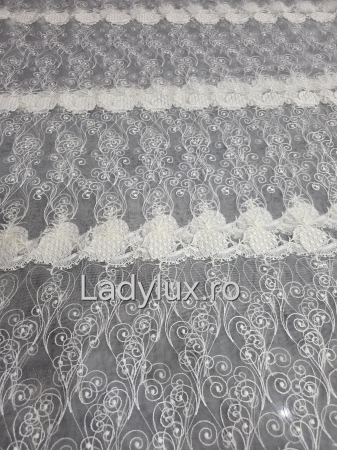 Perdea Bucătărie Brodată Model Ananas Ivoar  – Gata Cusută cu Tiv și Rejanșă [1]