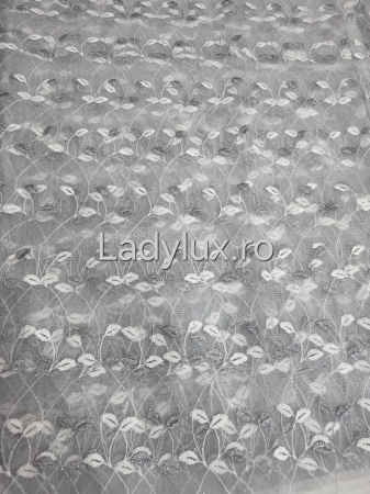 Perdea Alba cu Broderie Gri+alb cu insertii Model Frunzulite– rafinament și strălucire discretă C1748 [1]