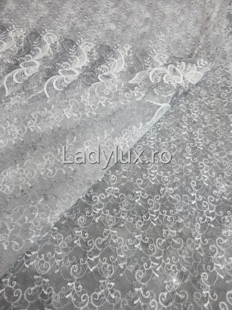 Perdea Alba cu Broderie Gri+alb cu insertii Model SS– rafinament și strălucire discretă C1750 [2]