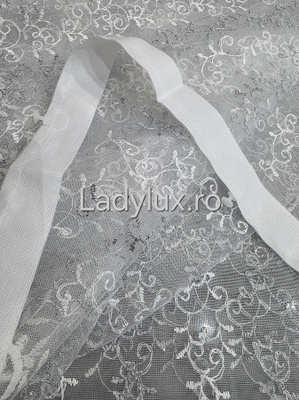 Perdea Alba cu Broderie Gri+alb cu insertii Model SS– rafinament și strălucire discretă C1750 [3]