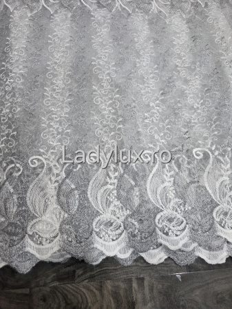 Perdele 3M - Perdea Alba cu Broderie Gri+alb cu insertii Model SS– rafinament și strălucire discretă C1750