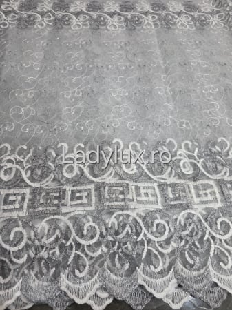 Perdele 3M - Perdea alba cu Broderie Gri+alb cu insertii Model VRS– rafinament și strălucire discretă C1746