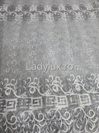 Perdea alba cu Broderie Gri+alb cu insertii Model VRS– rafinament și strălucire discretă C1746 [1]