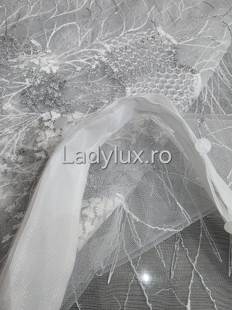 Perdea alba cu Broderie Gri+alb cu insertii Model Floare S– rafinament și strălucire discretă C1743 [3]