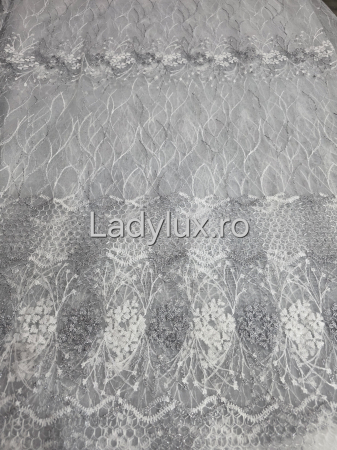 Perdea alba cu Broderie Gri+alb cu insertii Model Floare S– rafinament și strălucire discretă C1743 [2]