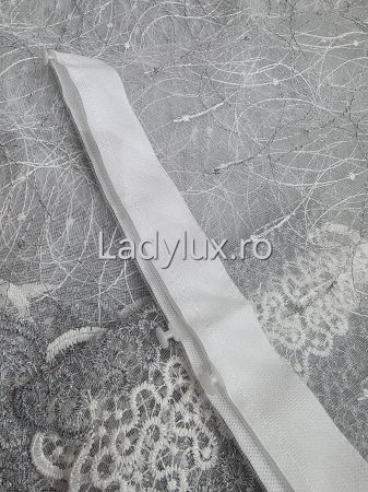 Perdea Alba cu Broderie Gri cu insertii Model Aland– rafinament și strălucire discretă C1744 [2]