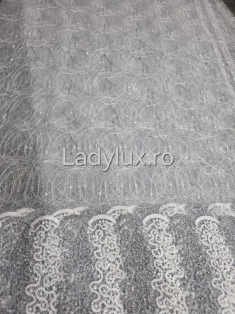 Perdea Alba cu Broderie Gri cu insertii Model Aland– rafinament și strălucire discretă C1744 [1]