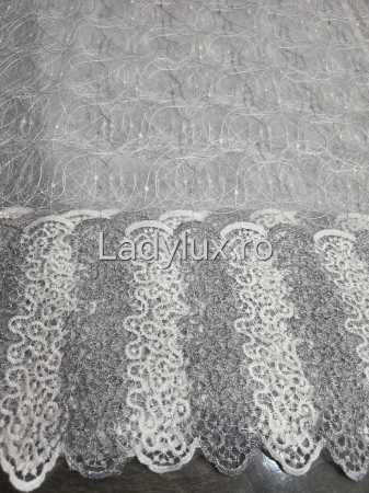 Perdele - Perdea Alba cu Broderie Gri cu insertii Model Aland– rafinament și strălucire discretă C1744