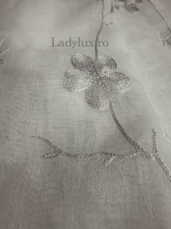 Perdea din in cu broderie florală Gri silver– 3m lățime x 2.5m înălțime -C1619 [3]