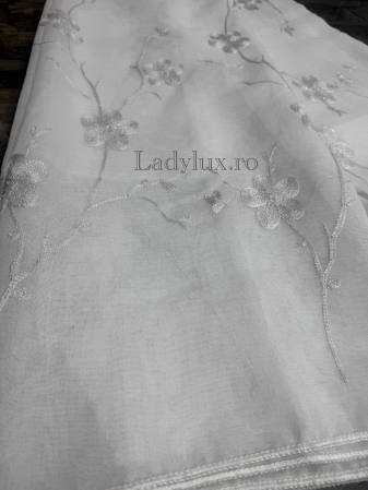 Perdea din in cu broderie florală Gri silver– 3m lățime x 2.5m înălțime -C1619 [1]