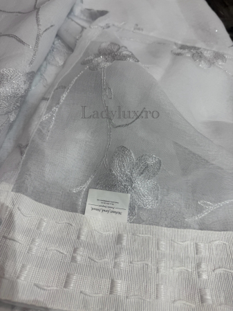 Perdea din in cu broderie florală Gri silver– 3m lățime x 2.5m înălțime -C1619 [2]