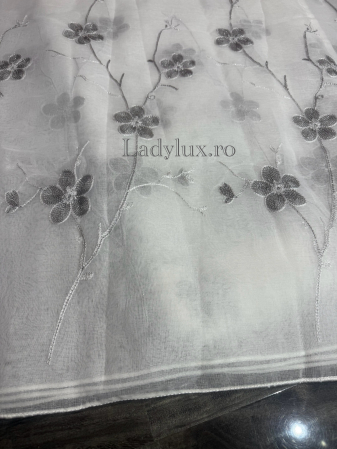 Perdea din in cu broderie florală Gri Antracit – 3m lățime x 2.5m înălțime - C1620 [1]