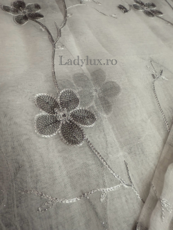 Perdea din in cu broderie florală Gri Antracit – 3m lățime x 2.5m înălțime - C1620 [3]