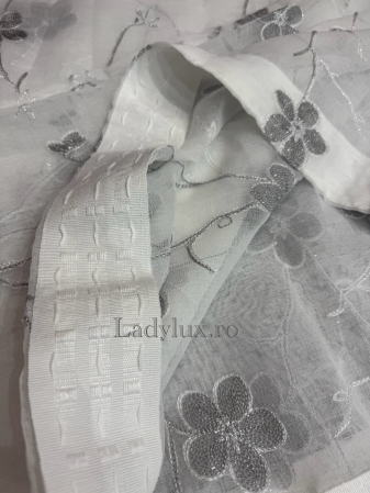 Perdea din in cu broderie florală Gri Antracit – 3m lățime x 2.5m înălțime - C1620 [2]