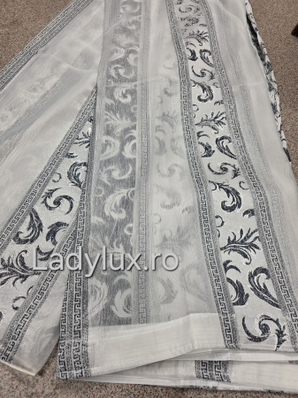 Perdele 4 M - Perdea din mătase Jacquard, 4 m lungime, 2.7–2.8 m înălțime, gata cusută- Gri VRS