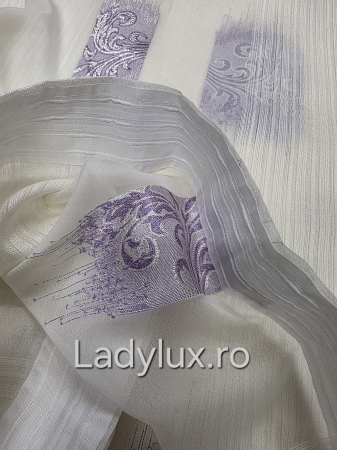 Perdele 4 M - Perdea din mătase Jacquard, 4 m lungime, 2.7–2.8 m înălțime, gata cusută- Floare Mov