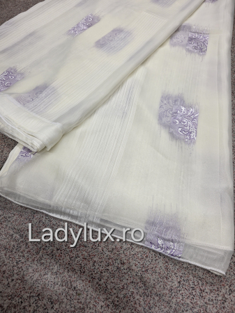 Perdea din mătase Jacquard, 4 m lungime, 2.7–2.8 m înălțime, gata cusută- Floare Mov [2]