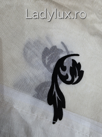 Perdea din organza Bej cu Model negru , gata făcută cu tiv și rejansă C1465 [1]