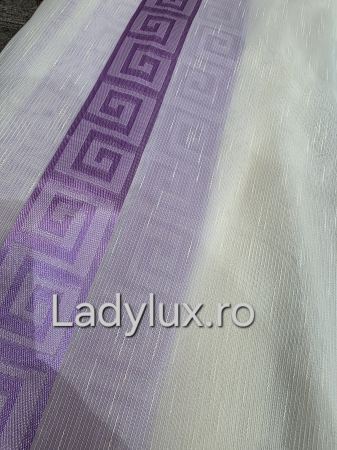 Perdele 4 M - Perdea din organza Bej cu Model VRS Mov , gata făcută cu tiv și rejansă C1466