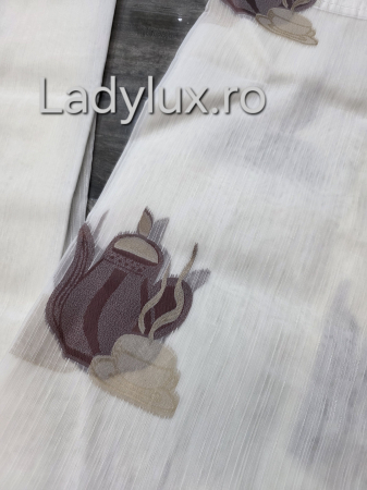 Perdele 4 M - Perdea din organza Bej cu Model Cafetiera , gata făcută cu tiv și rejansă C1467