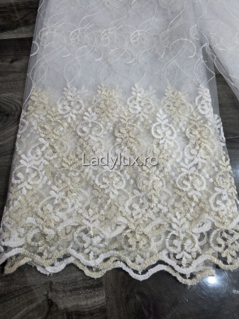 Perdele 4 M - Perdea din Tull cu Model – 4 m x 2.8 m, Cusută cu Tiv și Rejansă de 6 cm - Broderie Bej