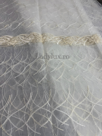 Perdea din Tull cu Model – 4 m x 2.8 m, Cusută cu Tiv și Rejansă de 6 cm - Broderie Bej C1587 [1]