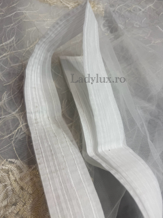 Perdea din Tull cu Model – 4 m x 2.8 m, Cusută cu Tiv și Rejansă de 6 cm - Broderie Bej C1587 [2]