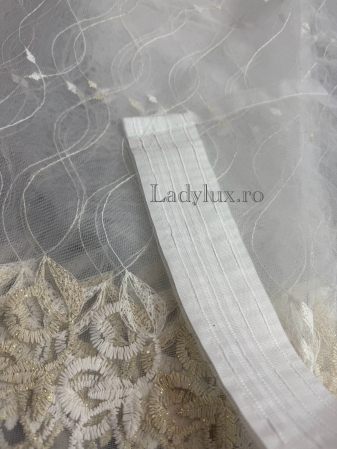Perdea din Tull cu Model – 4 m x 2.8 m, Cusută cu Tiv și Rejansă de 6 cm - Broderie Bej C1589 [2]